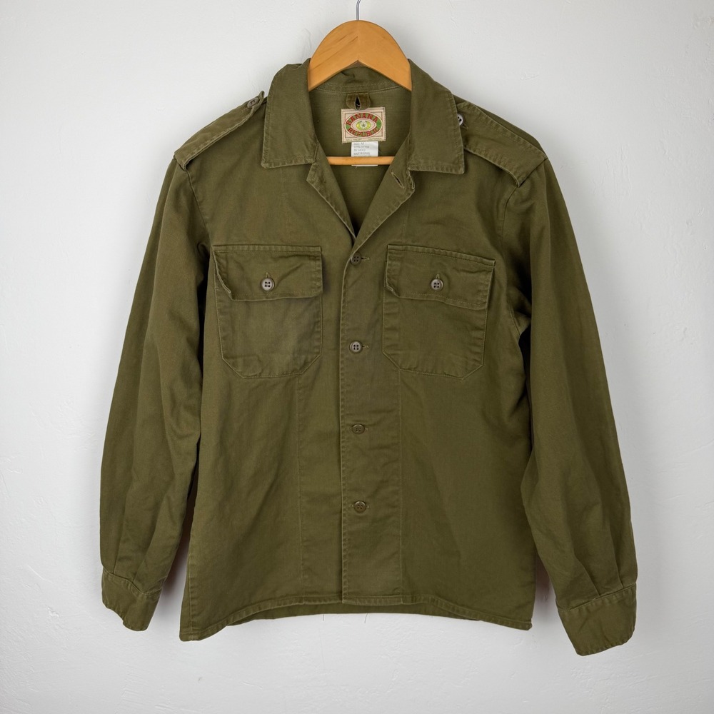 Vintage Banana Republic Safari Shirt Jacket Mens Medium Olive Green Cotton Twill
